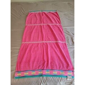 Vintage Palm Cove Beach Bath Towel Cotton Pink Seashells 29"x56"